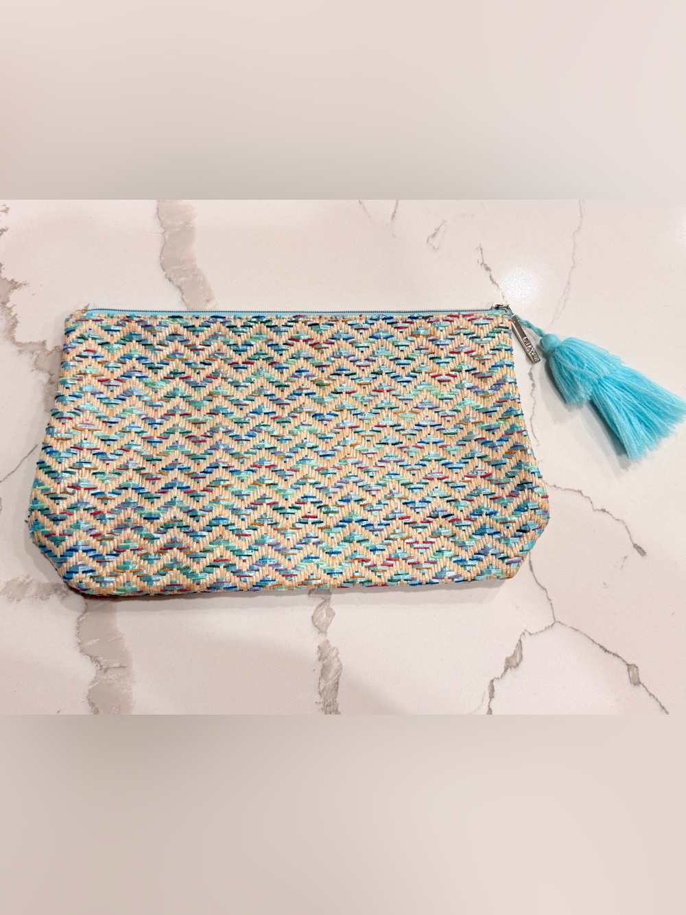 NWOT Lancôme Woven Turquoise Tassel Clutch Pouch